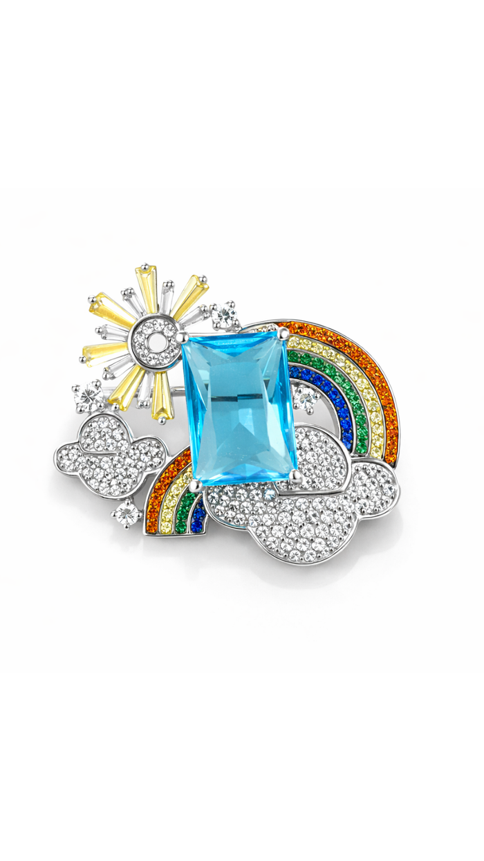 Radiant Rainbow & Sun Silver Brooch