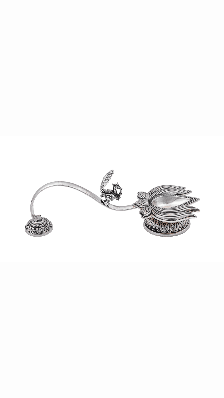 Ornate Peacock Silver Diya