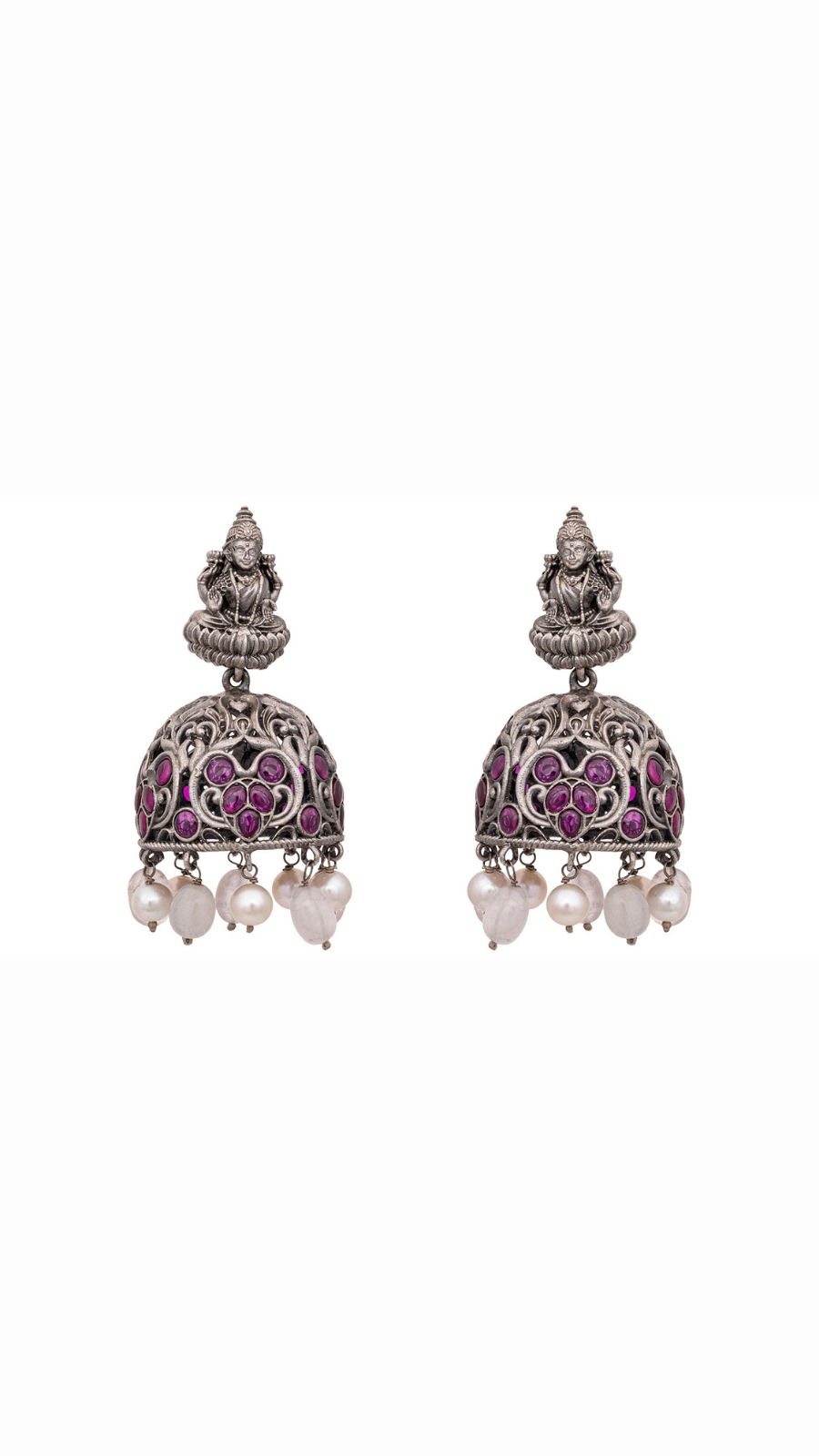 Goddess Lakshmi Traditional Silver Jhumkas