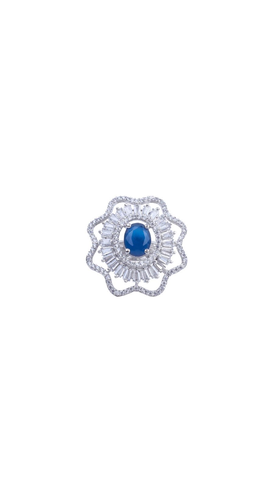 AJB Silver Art Sunburst Blue Oval Ring