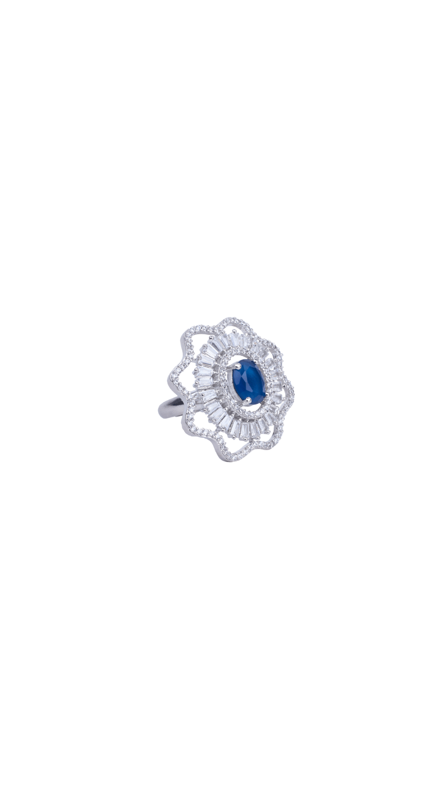 AJB Silver Art Sunburst Blue Oval Ring