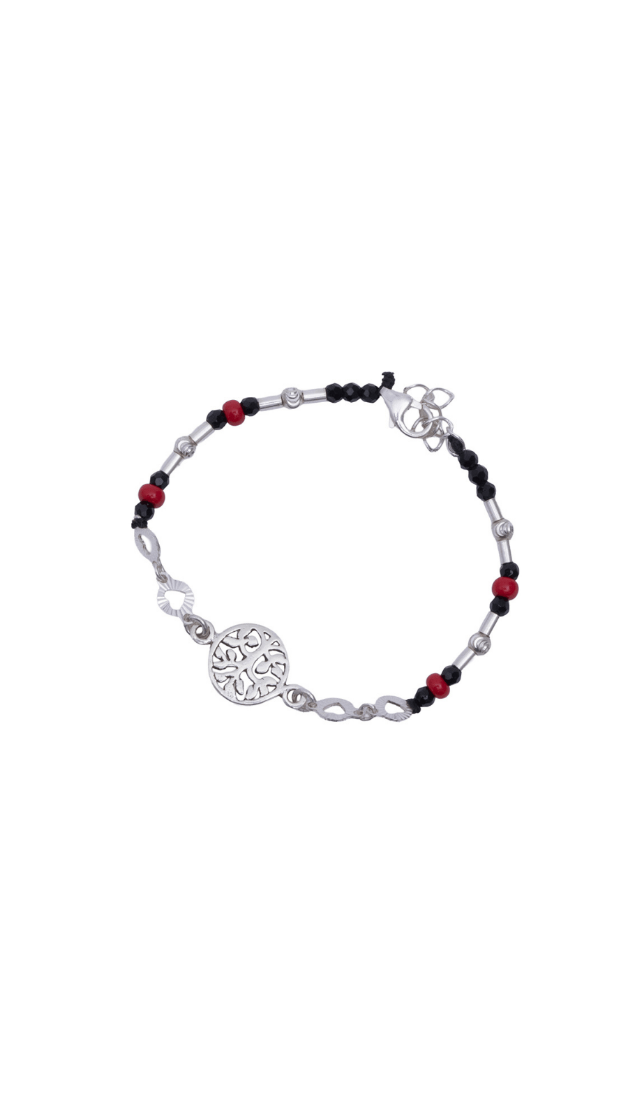 AJB Silver Arte Red & Black Beads Silver Nazariya