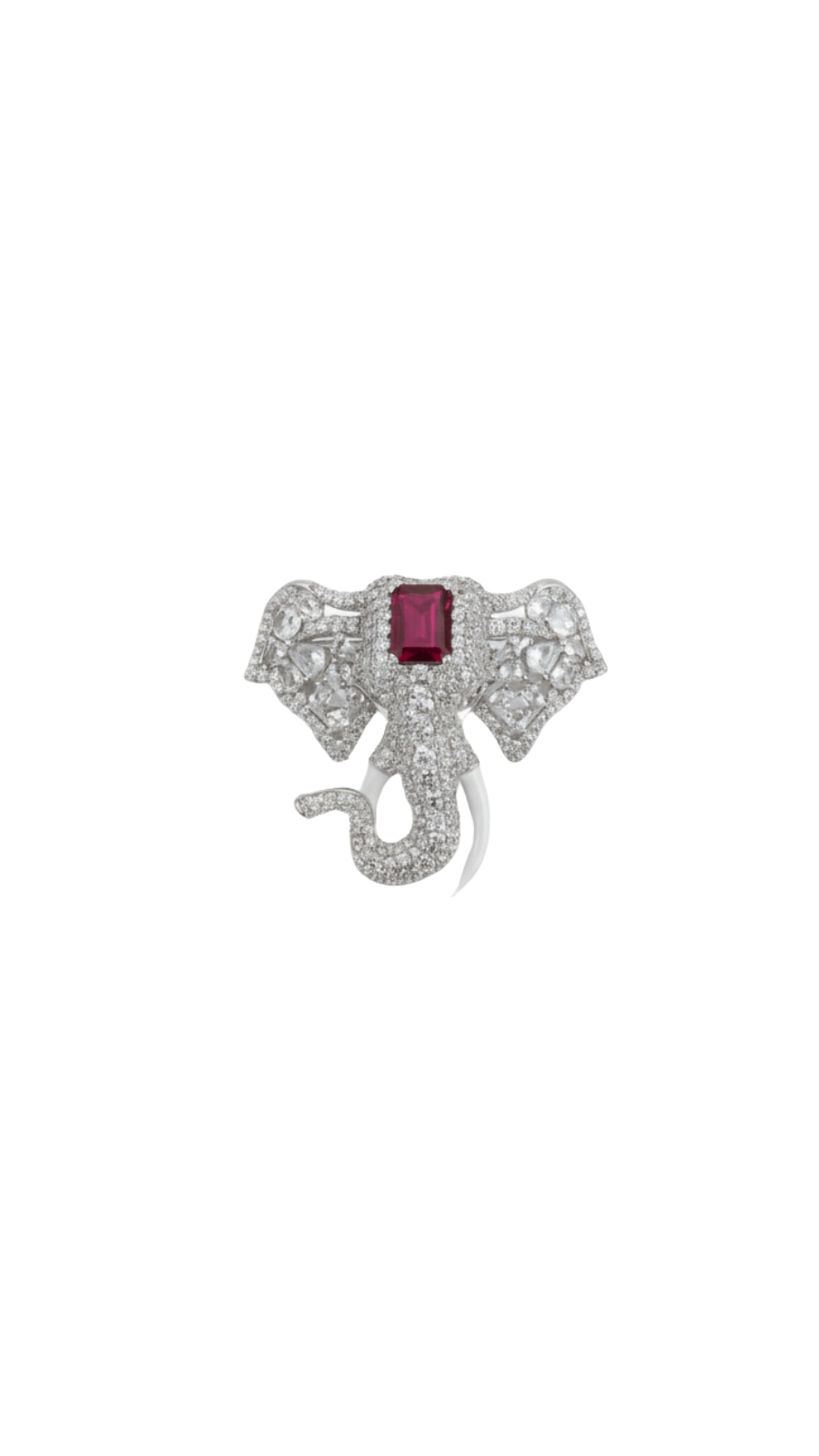 AJB SilverArte  The Regal Elephant Ruby Brooch
