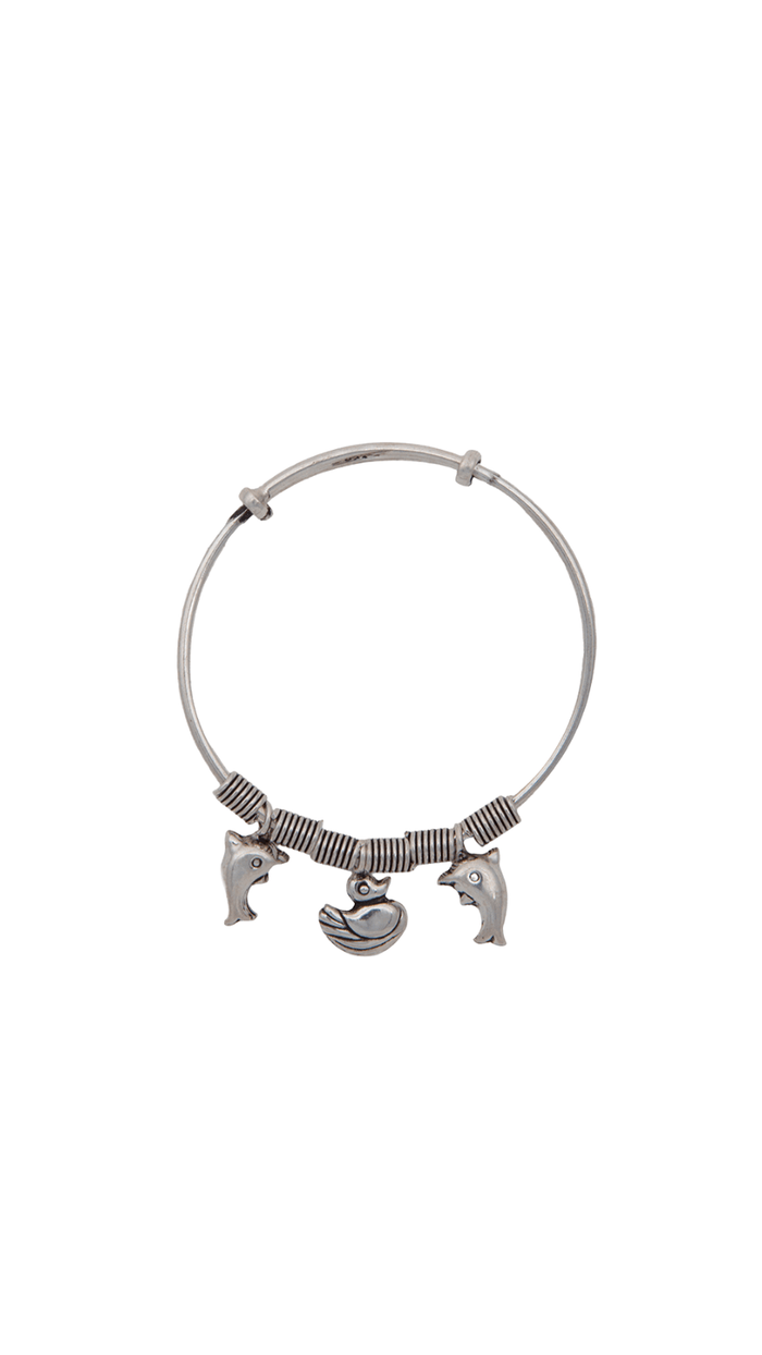 Dolphins & Duck Charms Silver Kid Bangle