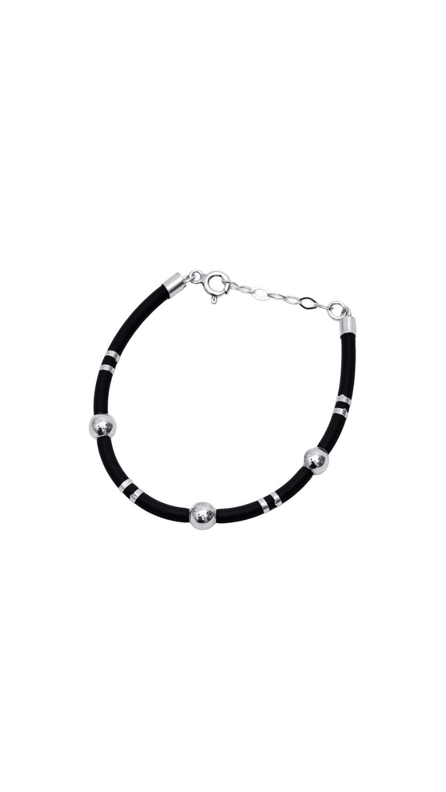 AJB Silver Arte Black Silicone & Silver Bead Kids Bracelet