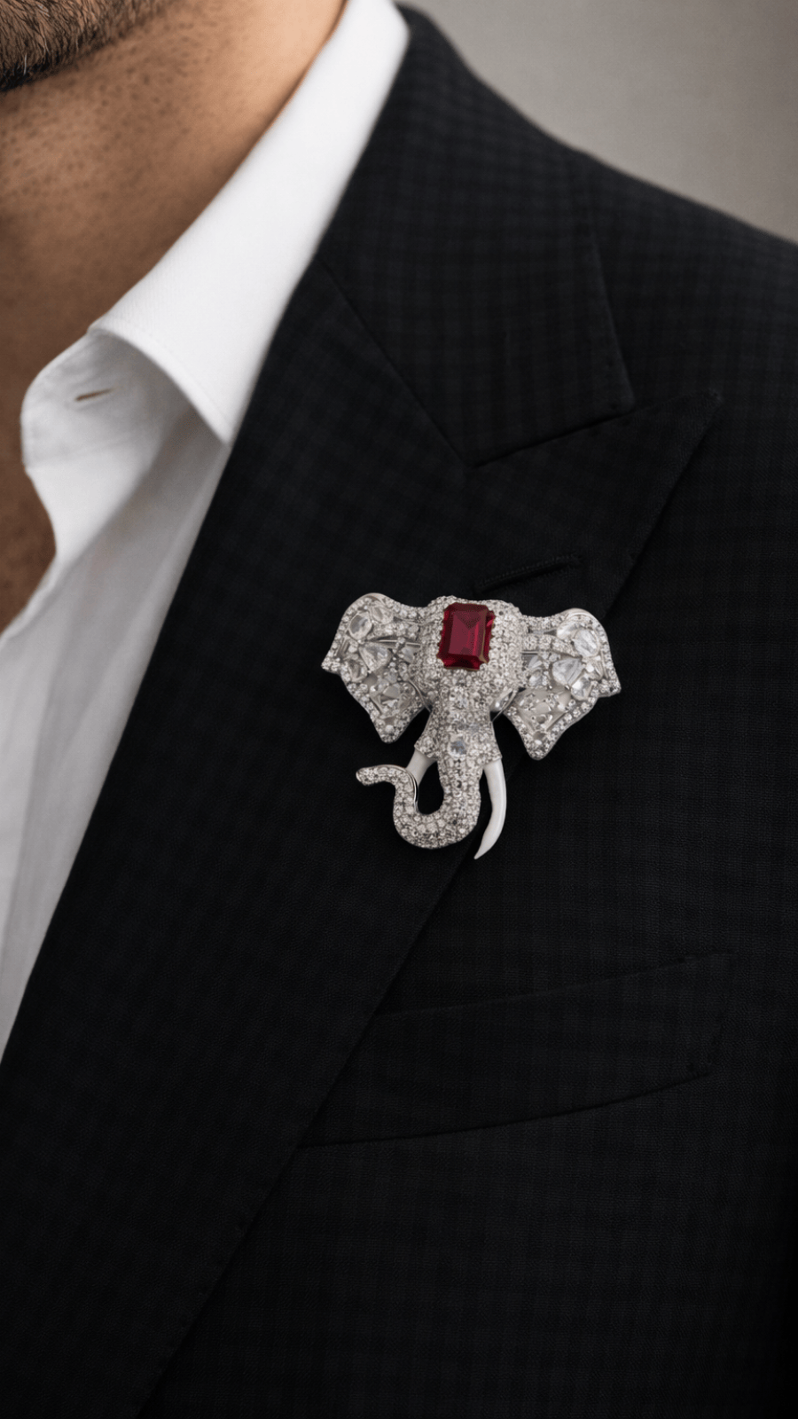 AJB SilverArte  The Regal Elephant Ruby Brooch