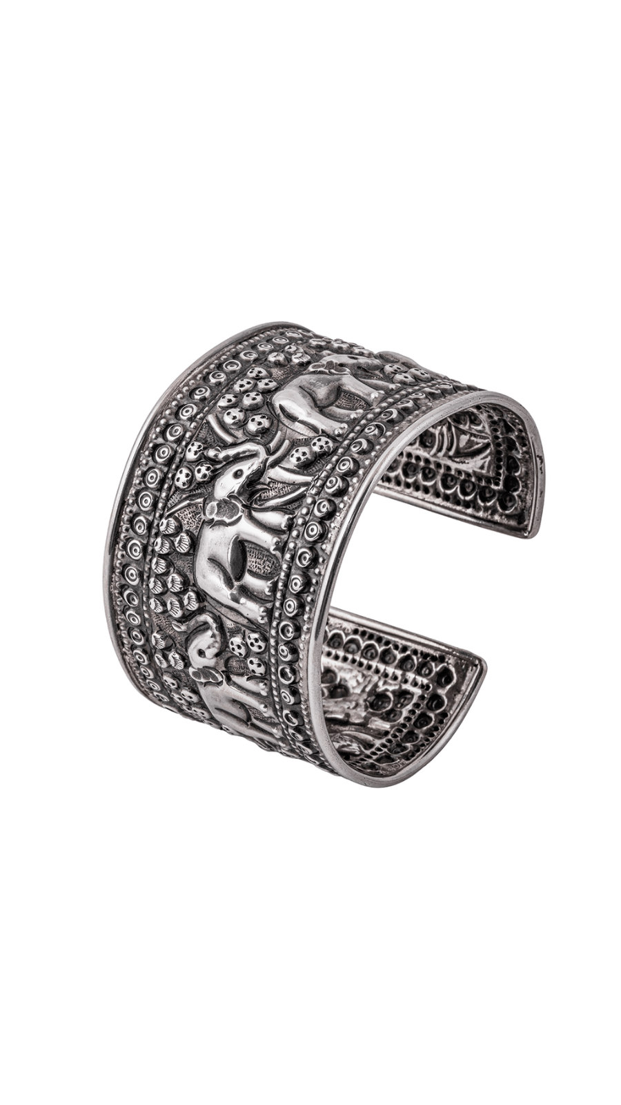 Oxidized Elephant Motif Silver Bangle
