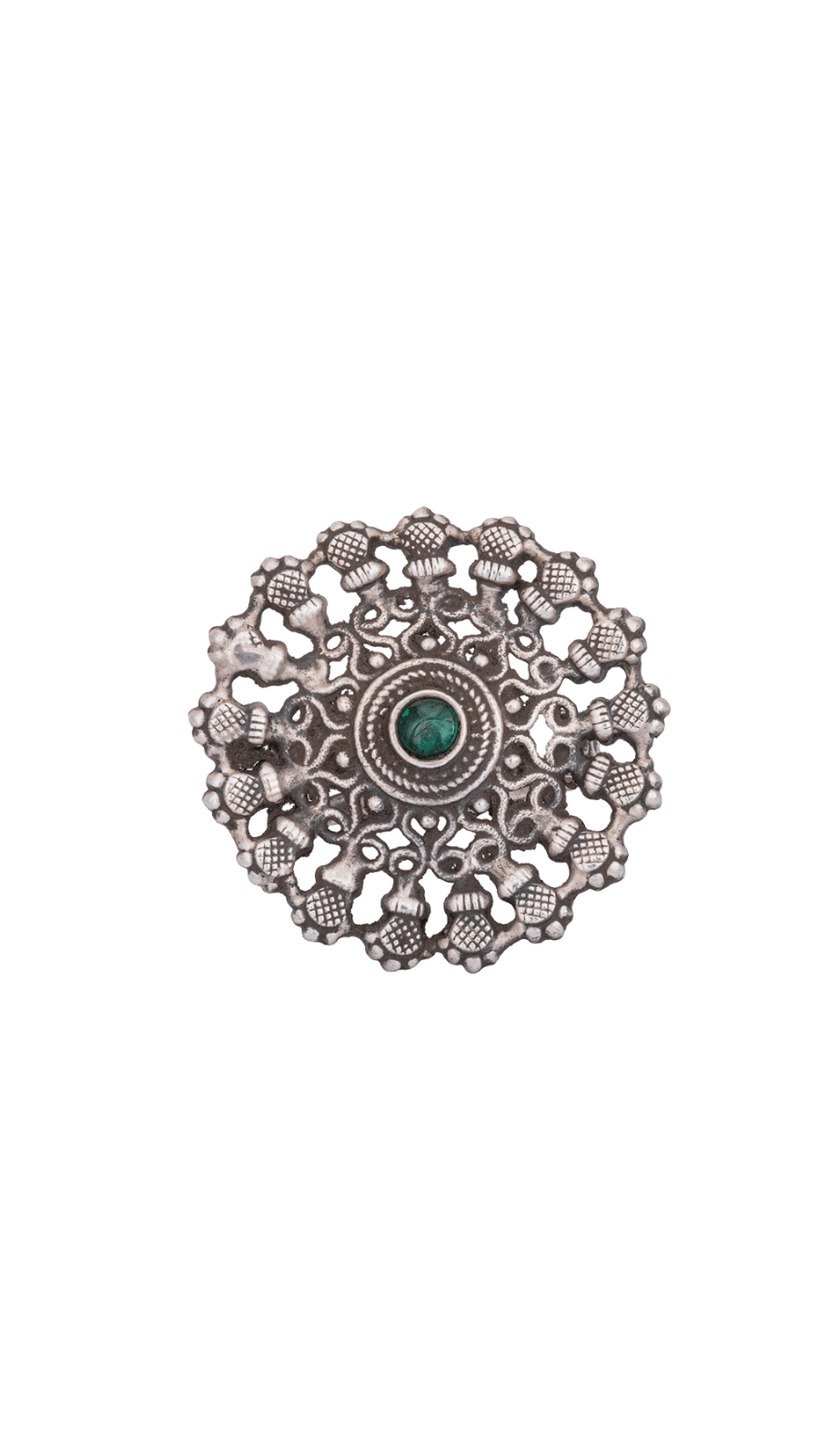 AJB Silver Arte Green Stone Ring