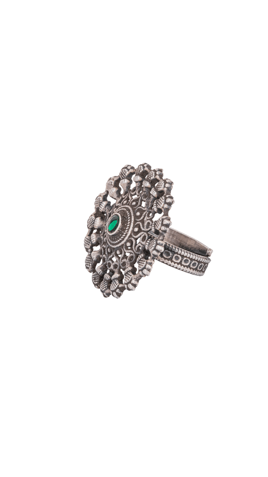 AJB Silver Arte Green Stone Ring