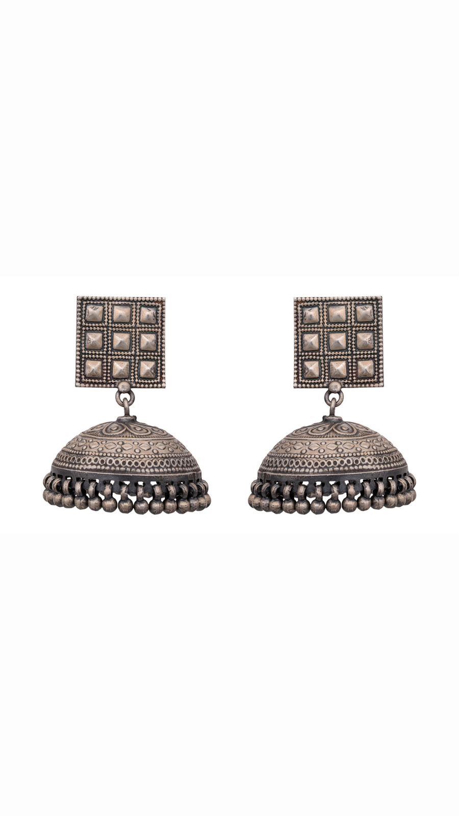 Square Designer Silver Jhumkas