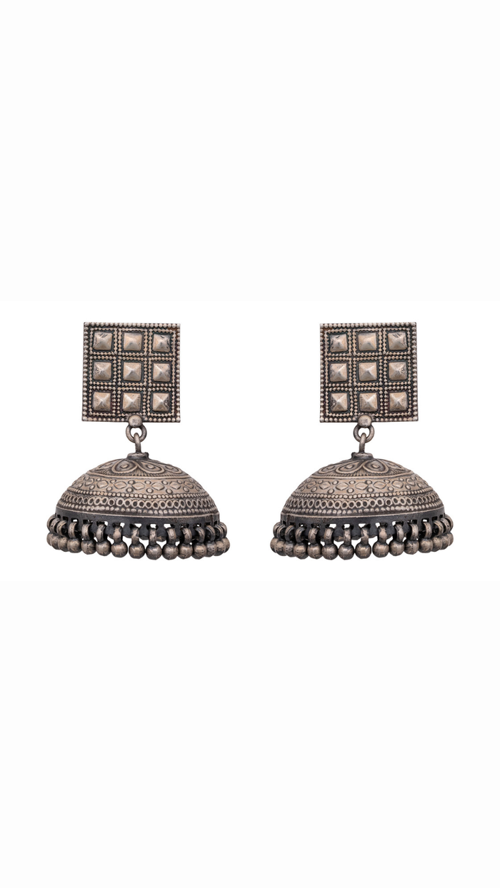 Square Designer Silver Jhumkas