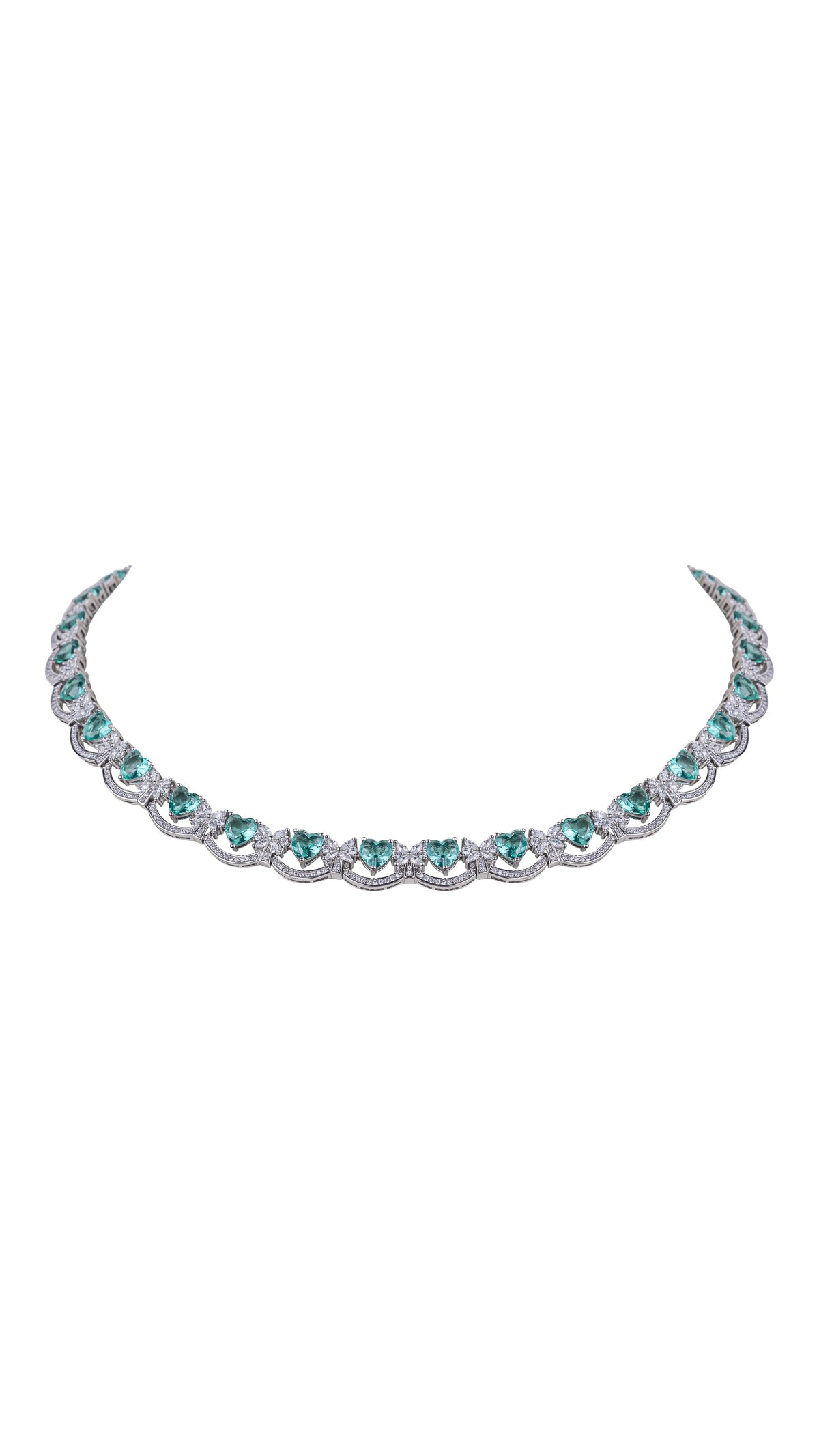 Aquamarine Heart Crystal Tennis Necklace