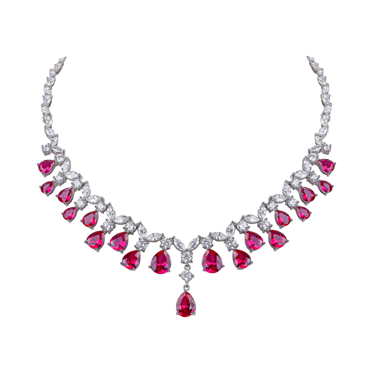 Ruby Red Pear Drop Crystal Necklace