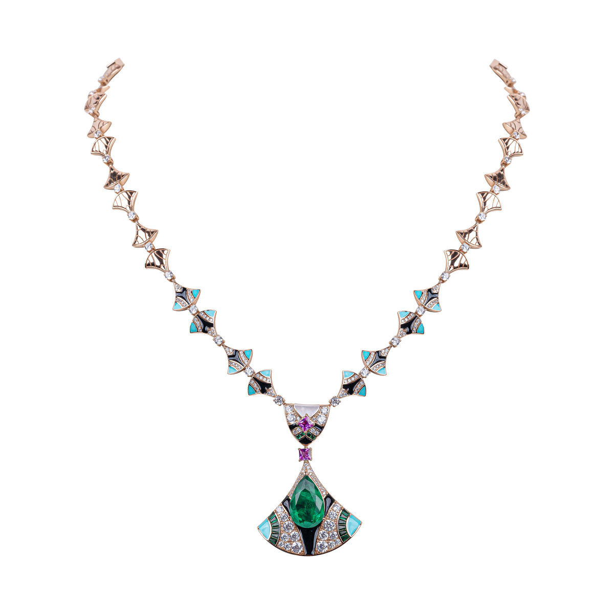 Enamel & Emerald Green Pendant Necklace