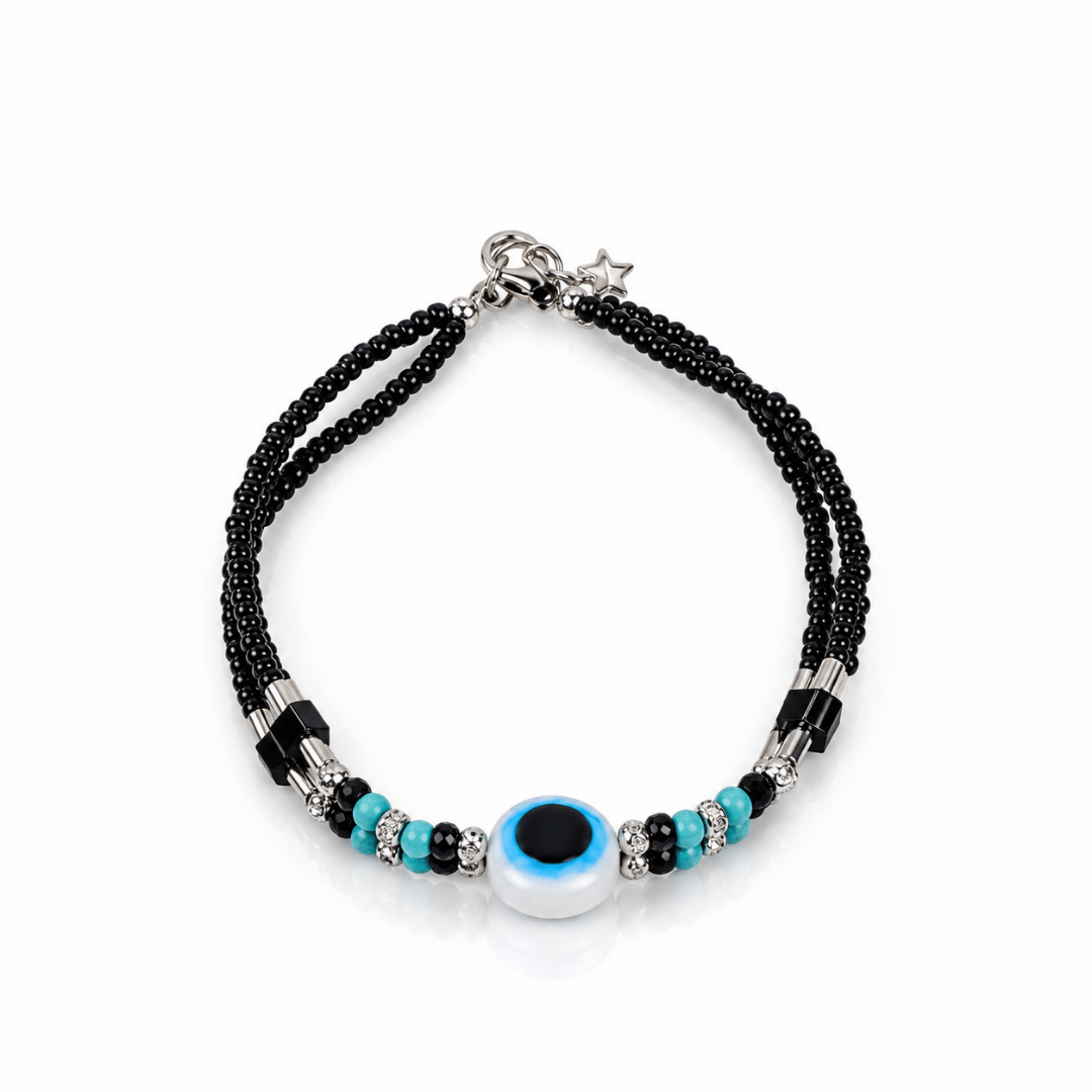 925 Silver Baby Nazariya with Evil Eye and Black Beads