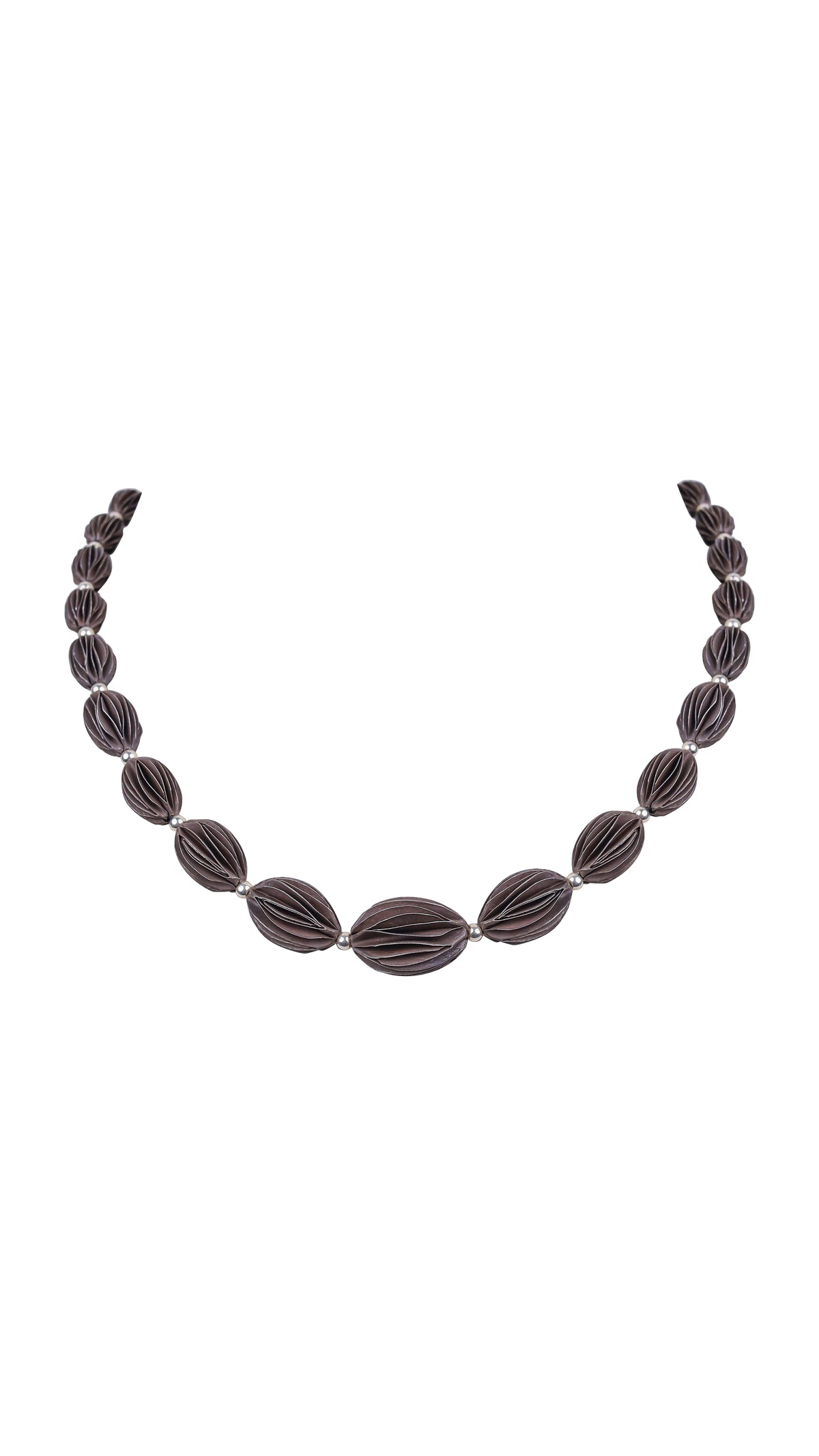 Textured Ribbed Bead Silver Necklace