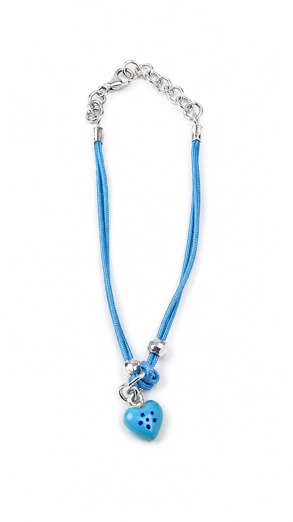 Blue Heart Charm Rakhi Bracelet in 925 Silver