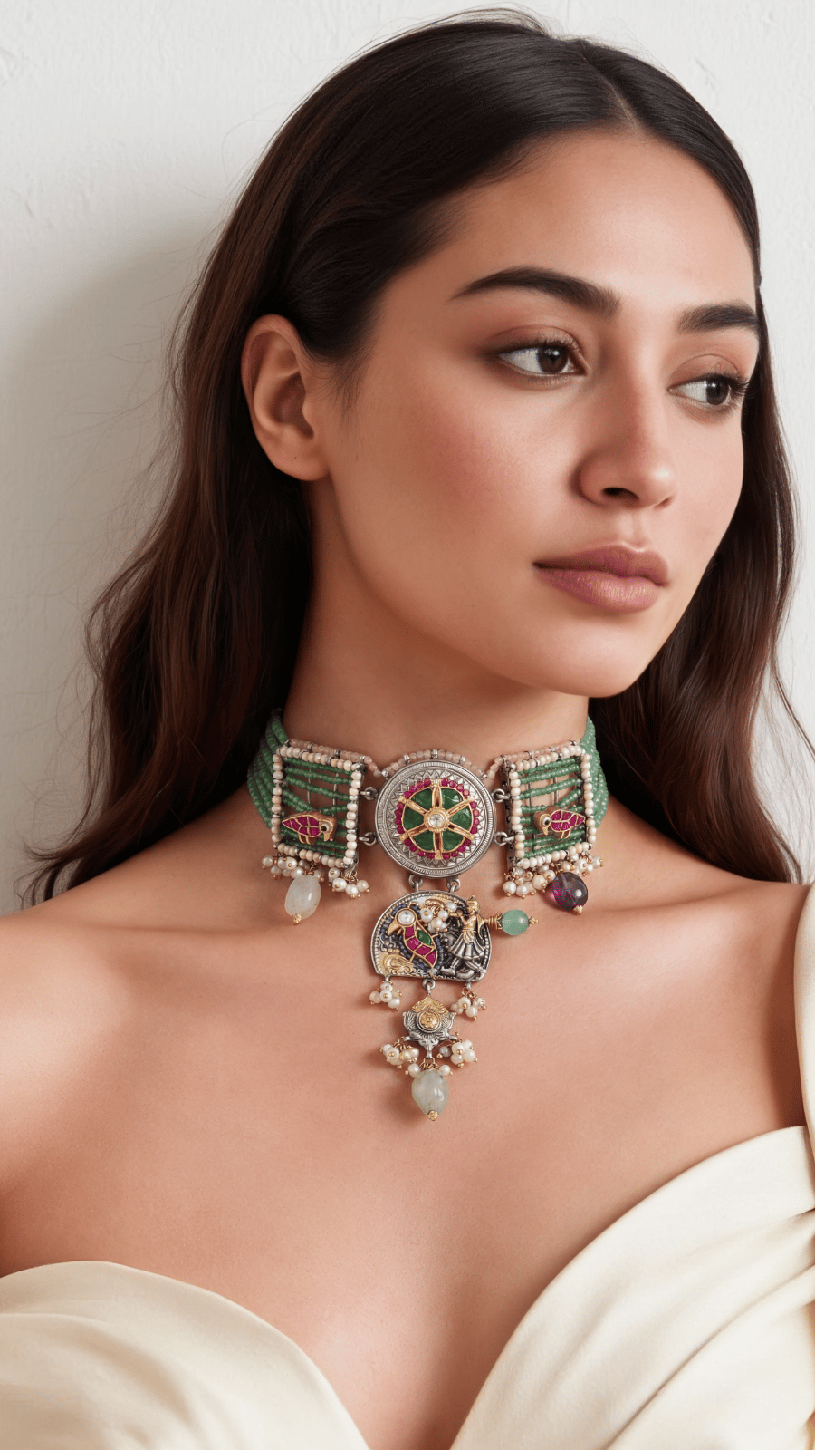 925 Silver Necklace with Colorful Gems Accents