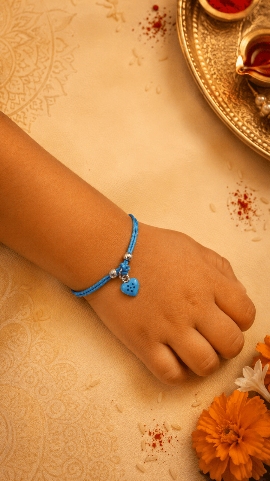 Blue Heart Charm Rakhi Bracelet in 925 Silver