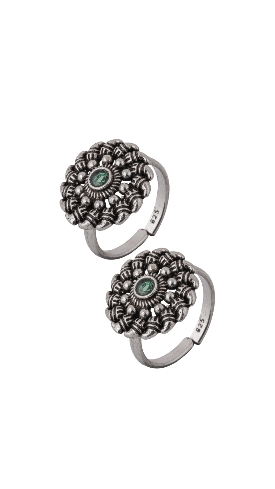 AJB Silver Arte Green Stone Oxidized Toe Ring