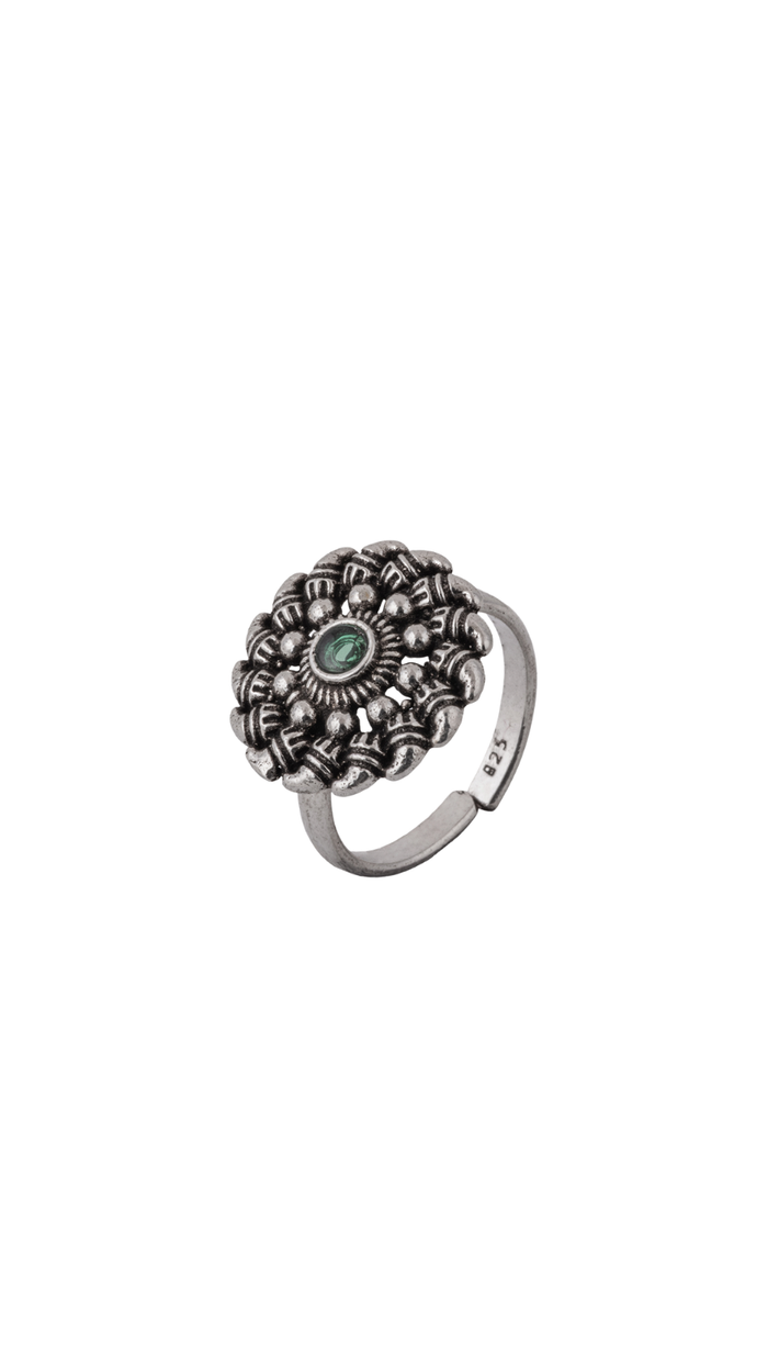 Green Stone Oxidized Toe Ring