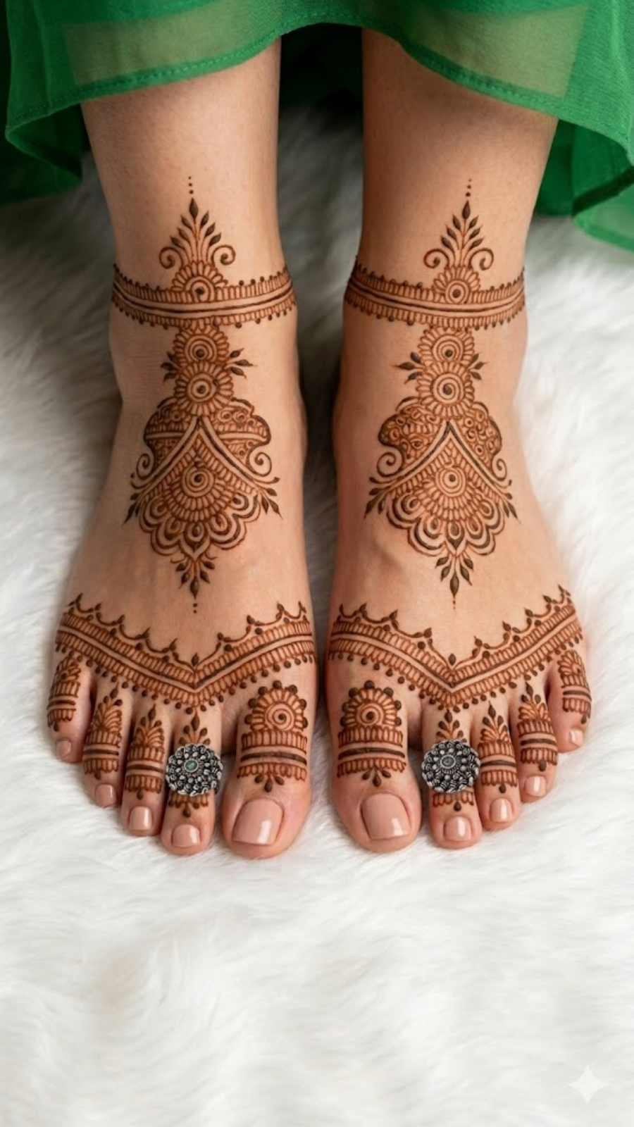 AJB Silver Arte Green Stone Oxidized Toe Ring