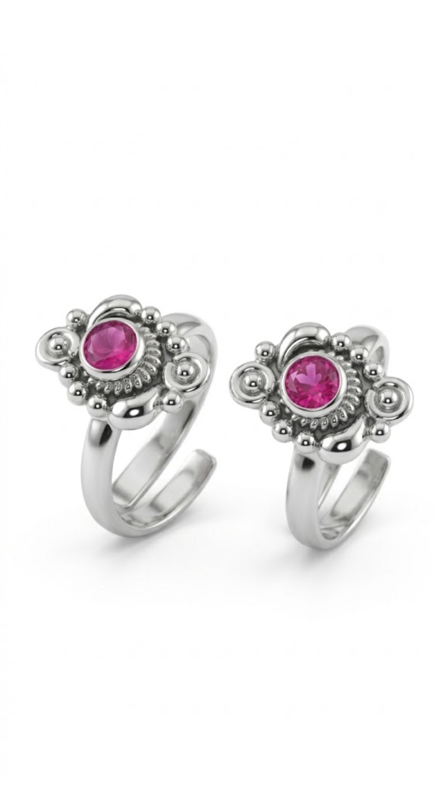 Pink Stone Floral Toe Ring