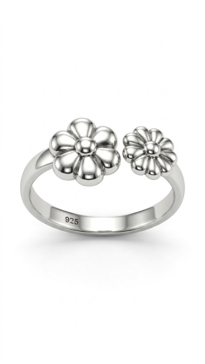 Duo-Flower Bypass Oxidized Toe Ring