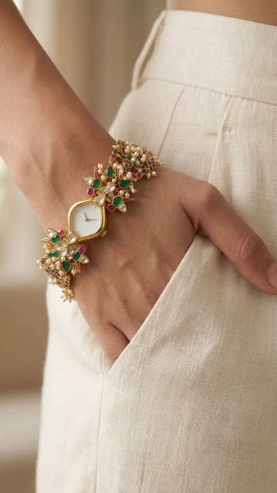 AJB Silver Arte: The Floral Meenakari Watch