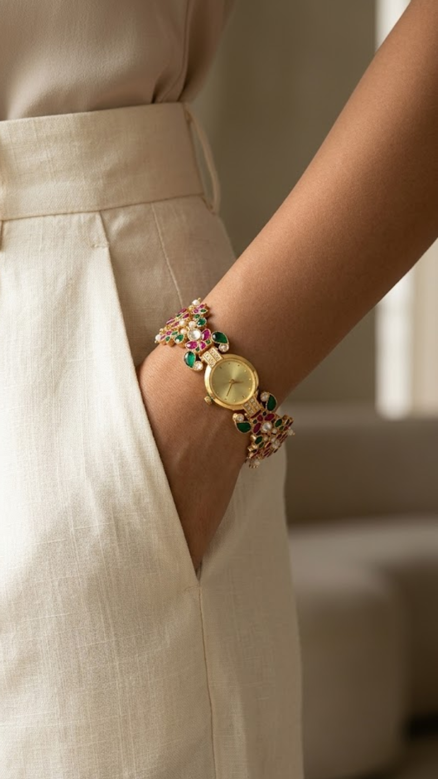 AJB Silver Arte: The Crimson Meenakari Watch