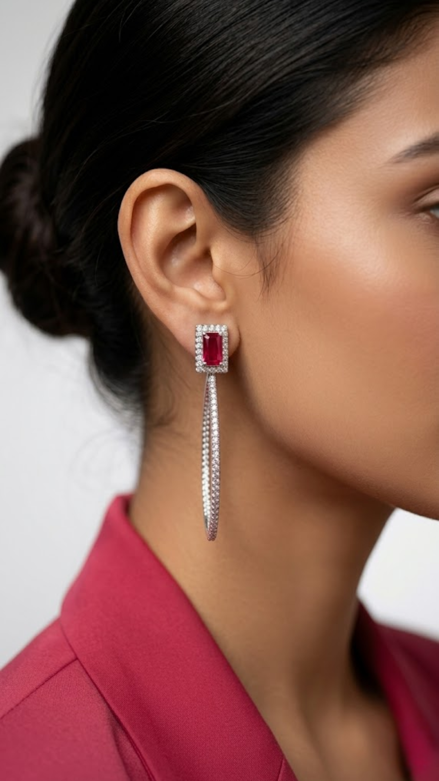 Ruby & CZ Halo Long Hoops