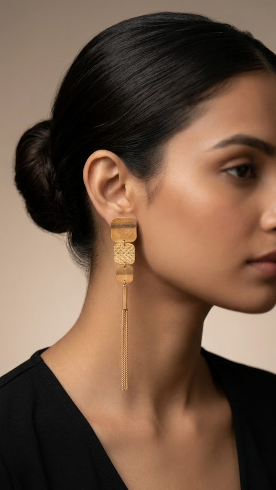 Rose Gold Square Tassel Earrings