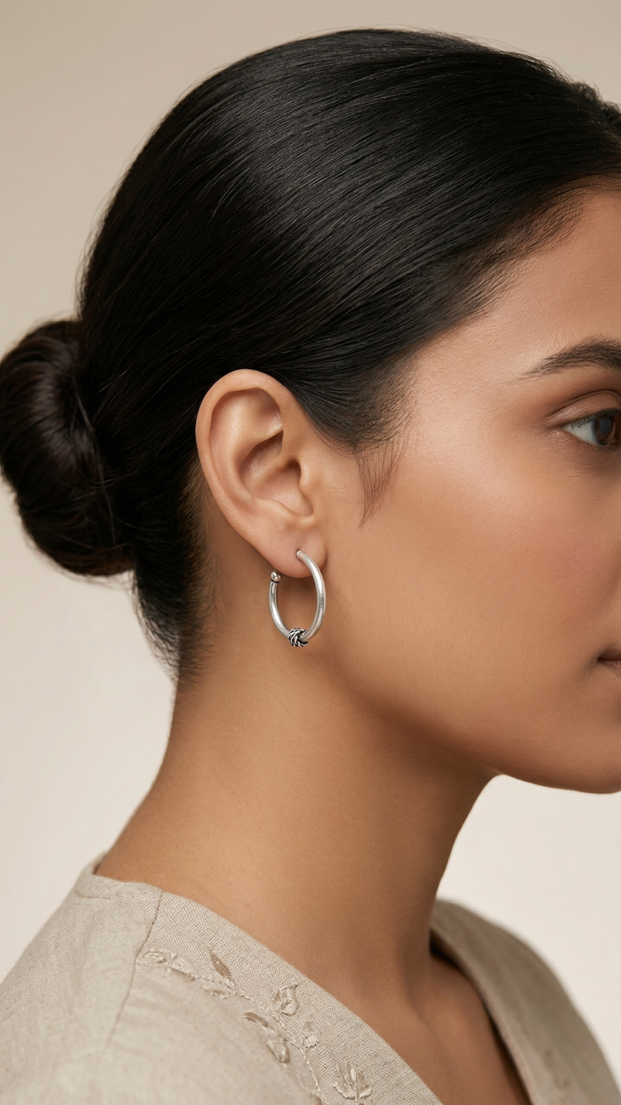 Beaded Texture Silver Hoops