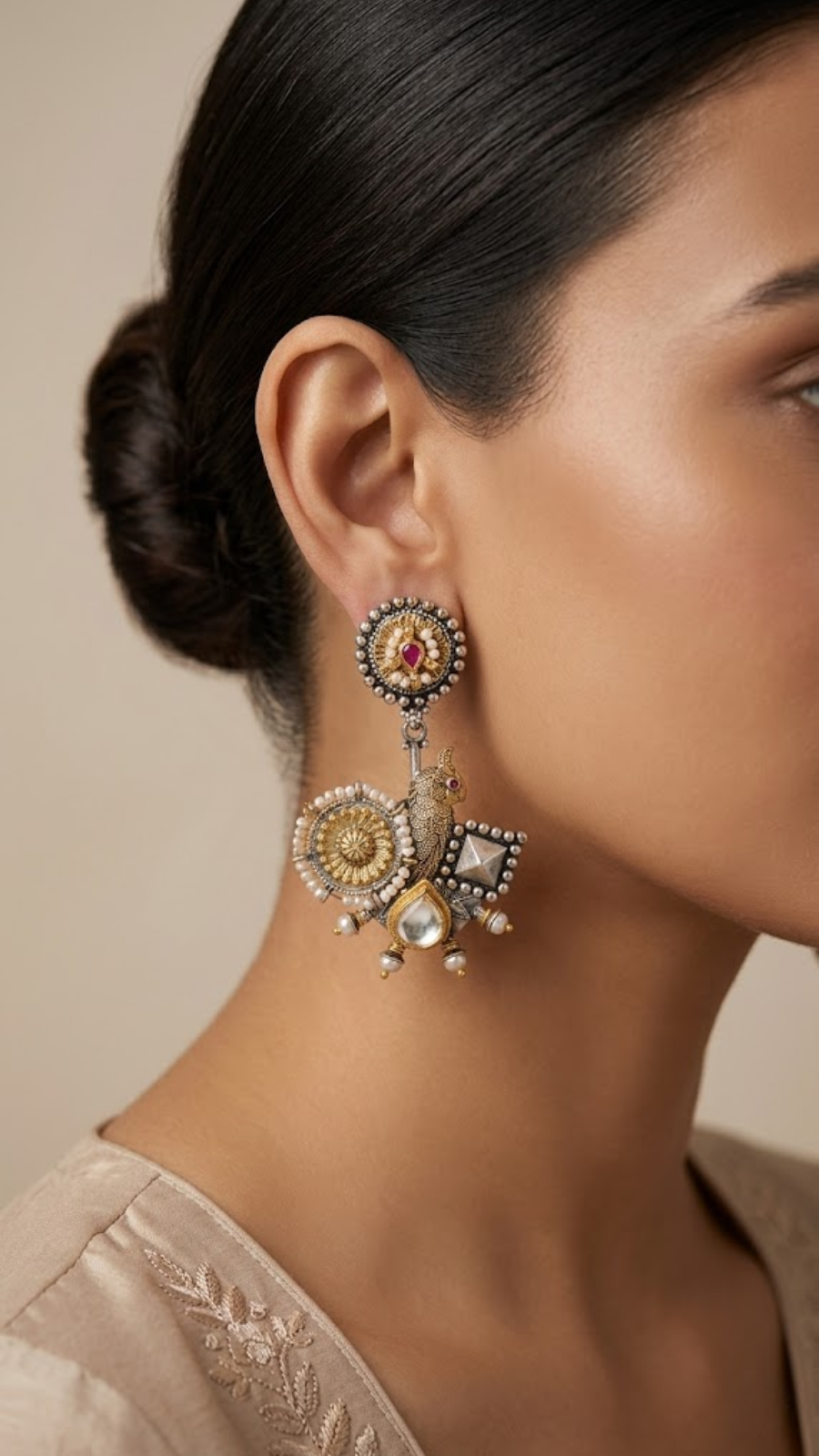 Ornate Peacock Motif Danglers