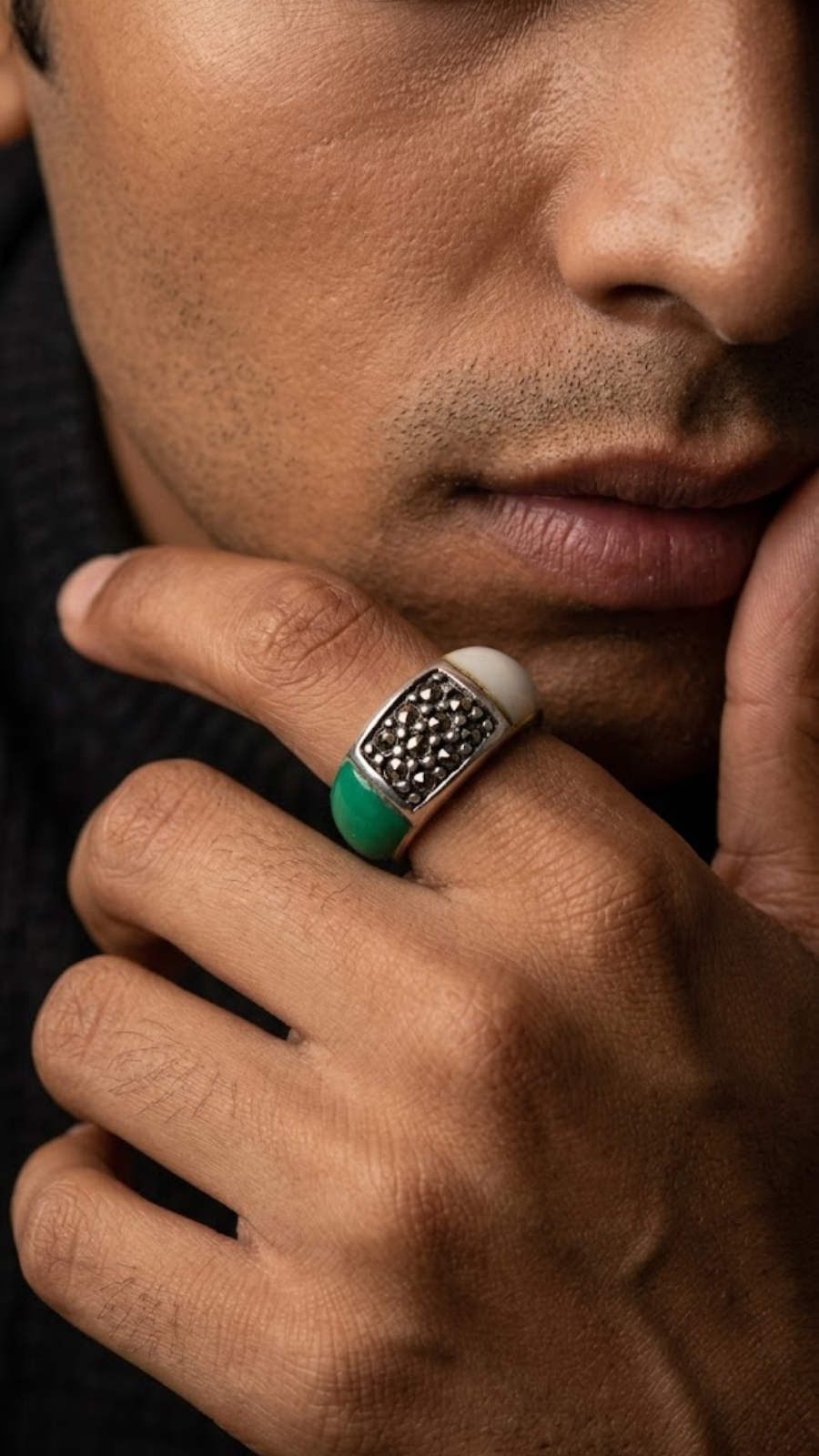 Tricolor Enamel Silver Ring