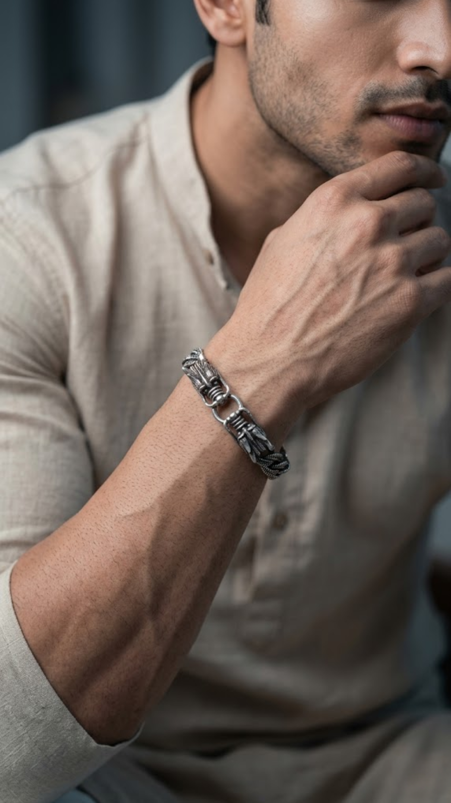 Eagle Head Silver Curb Chain Bracelet for Men