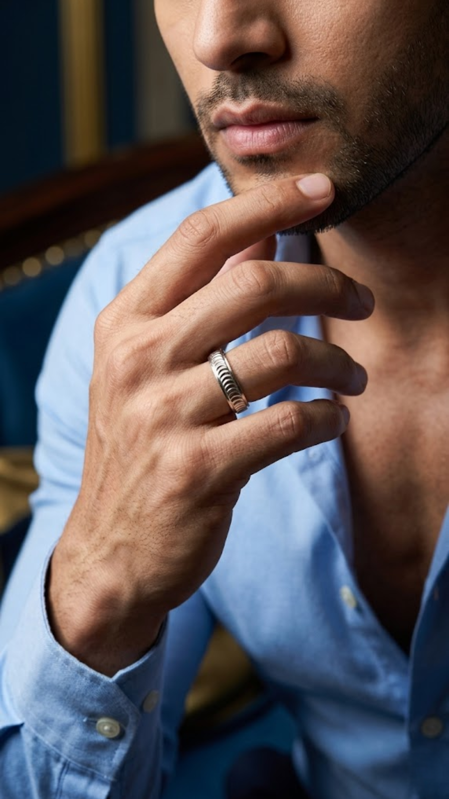 AJB Silver Arte | Men's Wave Texture 925 Silver Ring