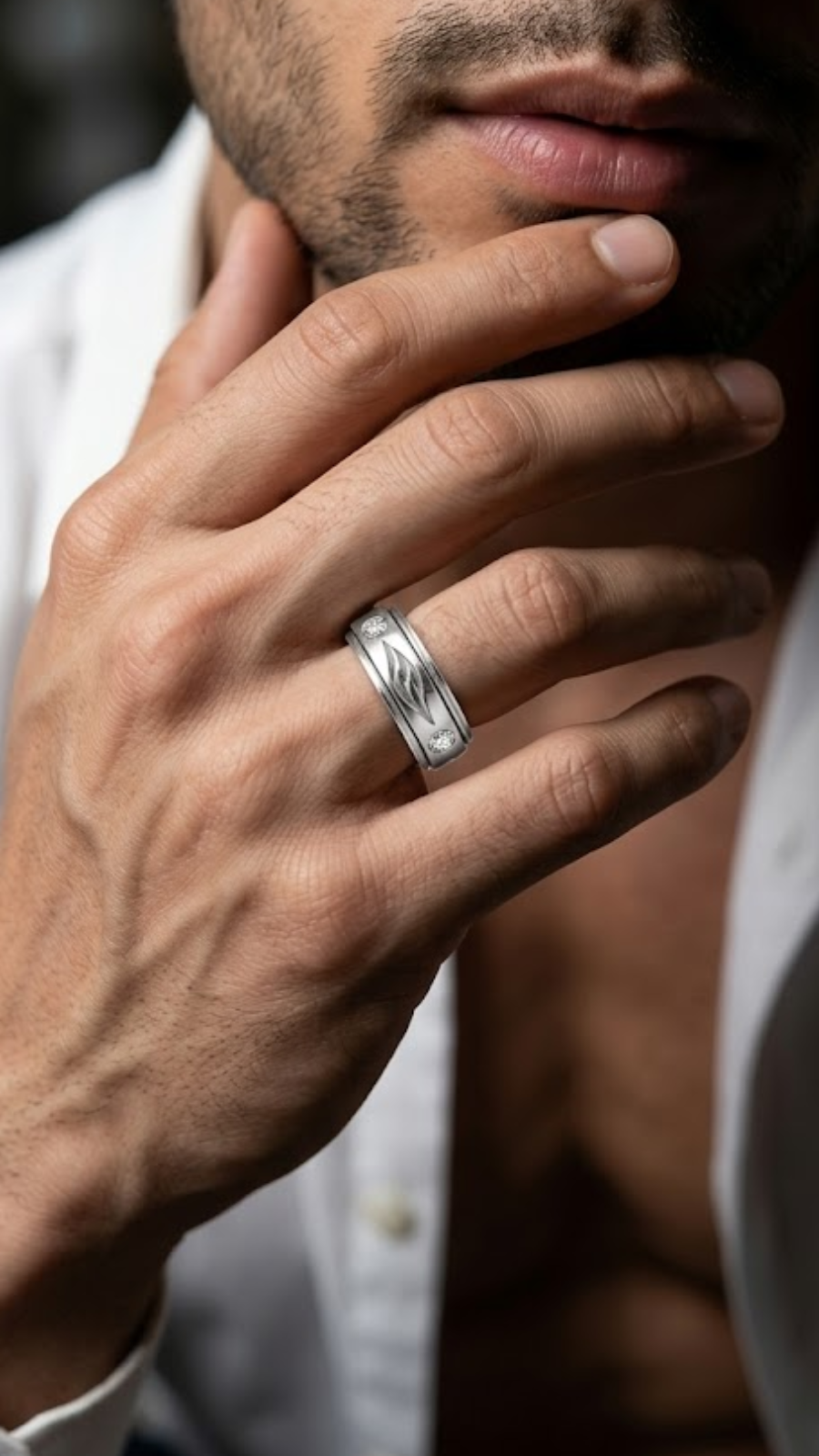 AJB Silver Arte Men's Leaf Design 925 Silver Ring