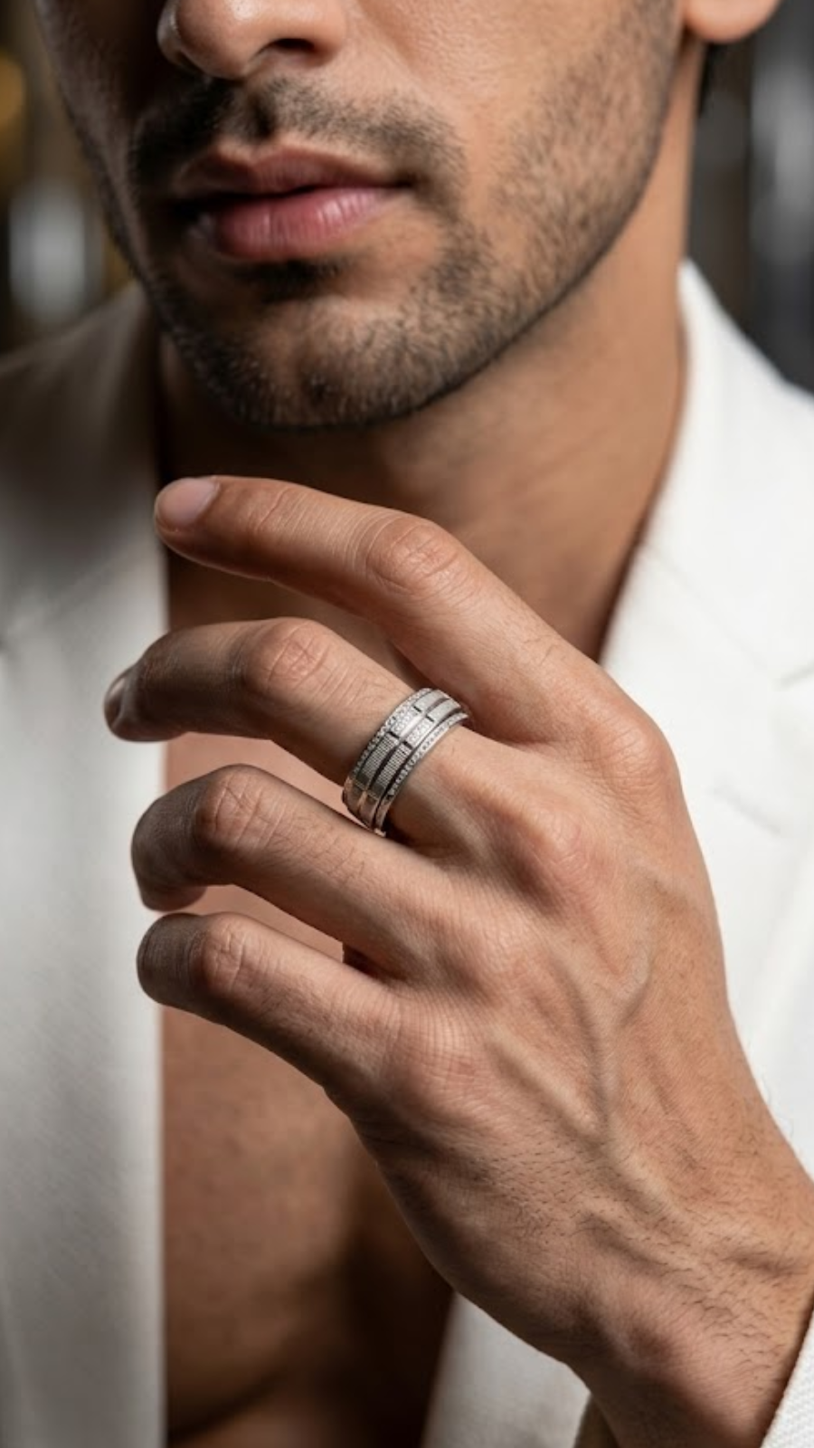 AJB Silver Arte | Men's Grid Textured 925 Silver Ring