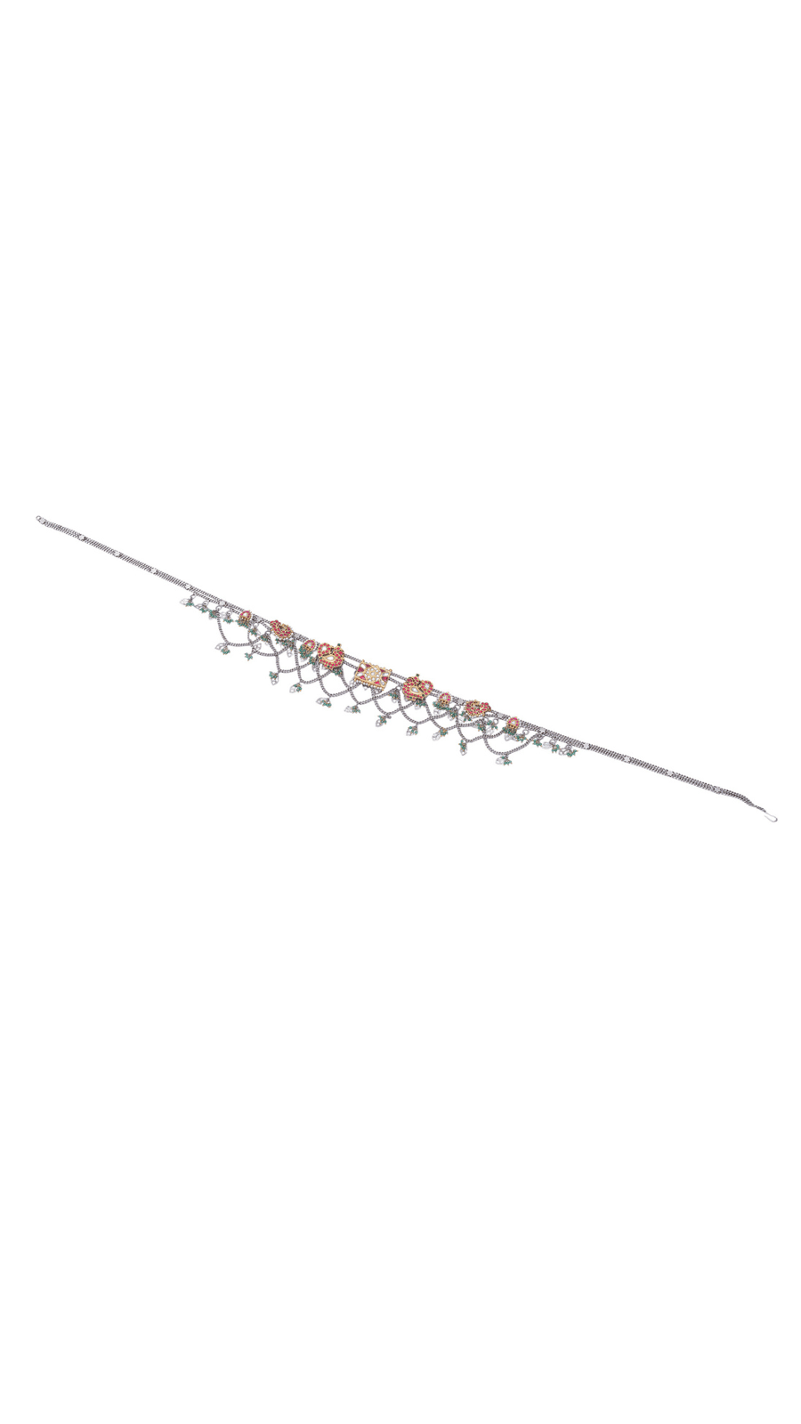 AJB Silver Arte Traditional Floral Kundan Silver Waist Belt