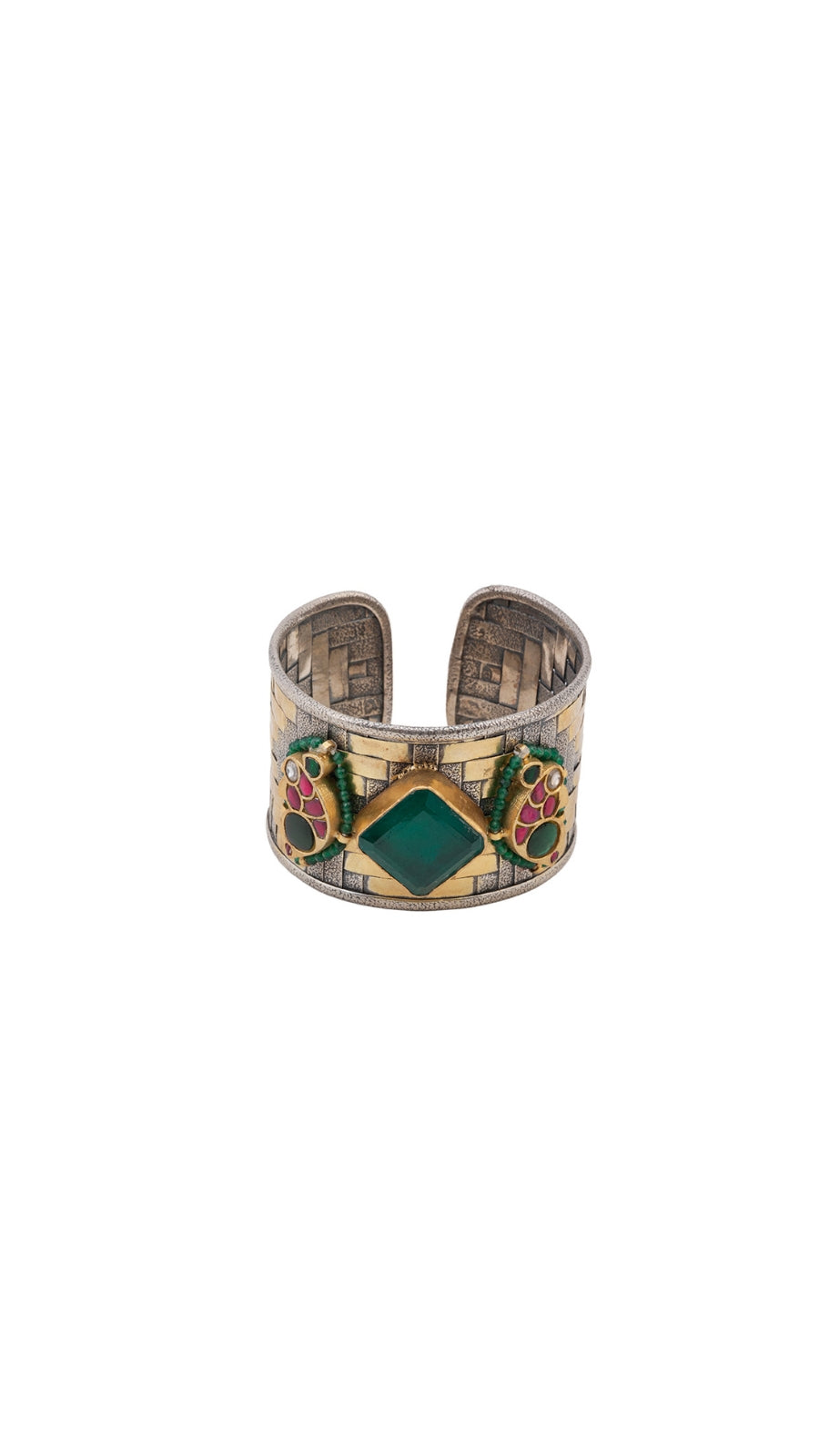AJB Silver Arte: Two-Tone Emerald & Ruby 925 Silver Cuff
