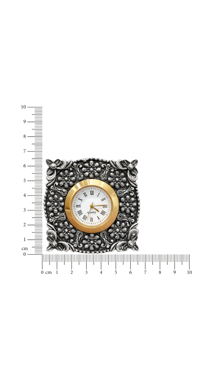 Ornate Floral Silver Desk Clock