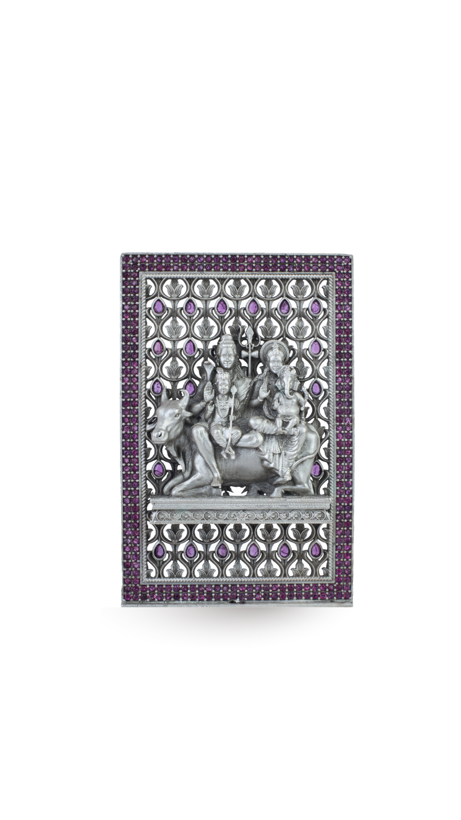 925 Silver Shiva Parivar with Ruby Border