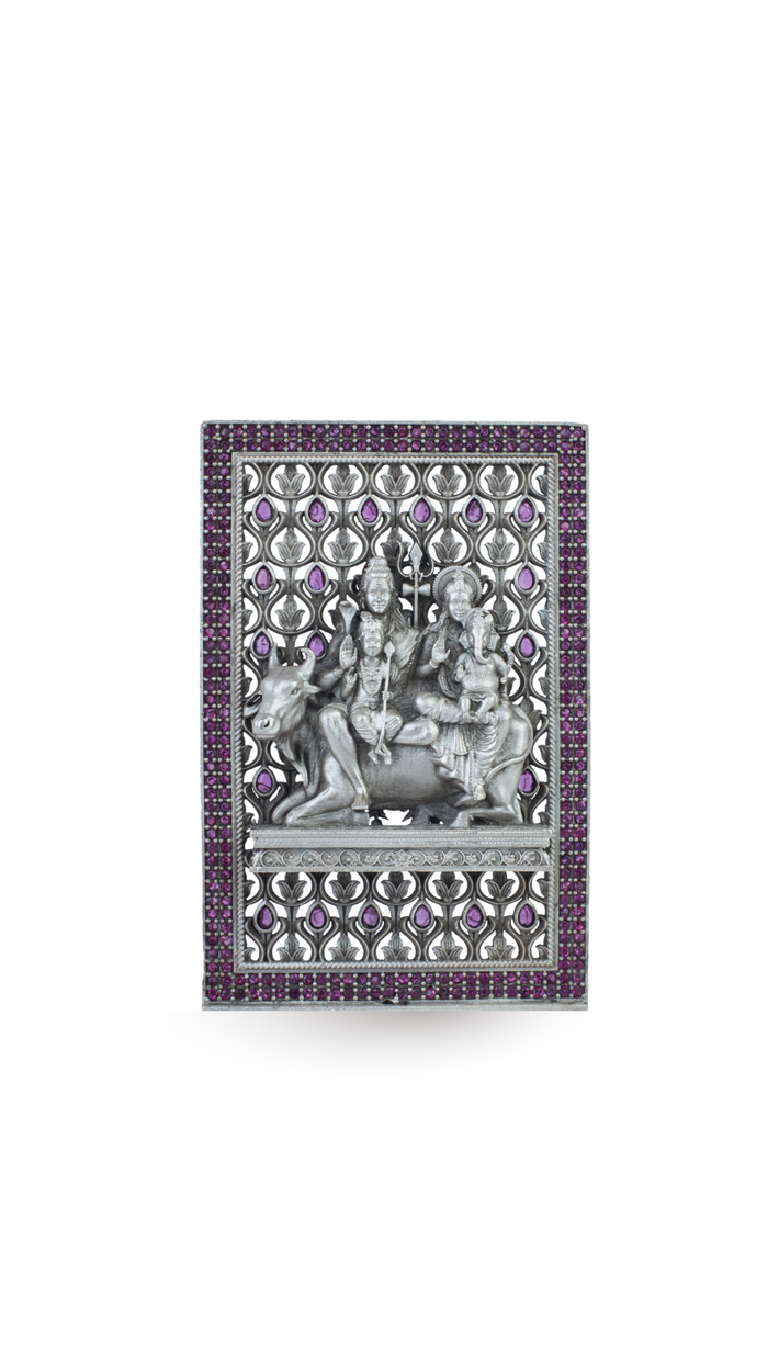 925 Silver Shiva Parivar with Ruby Border
