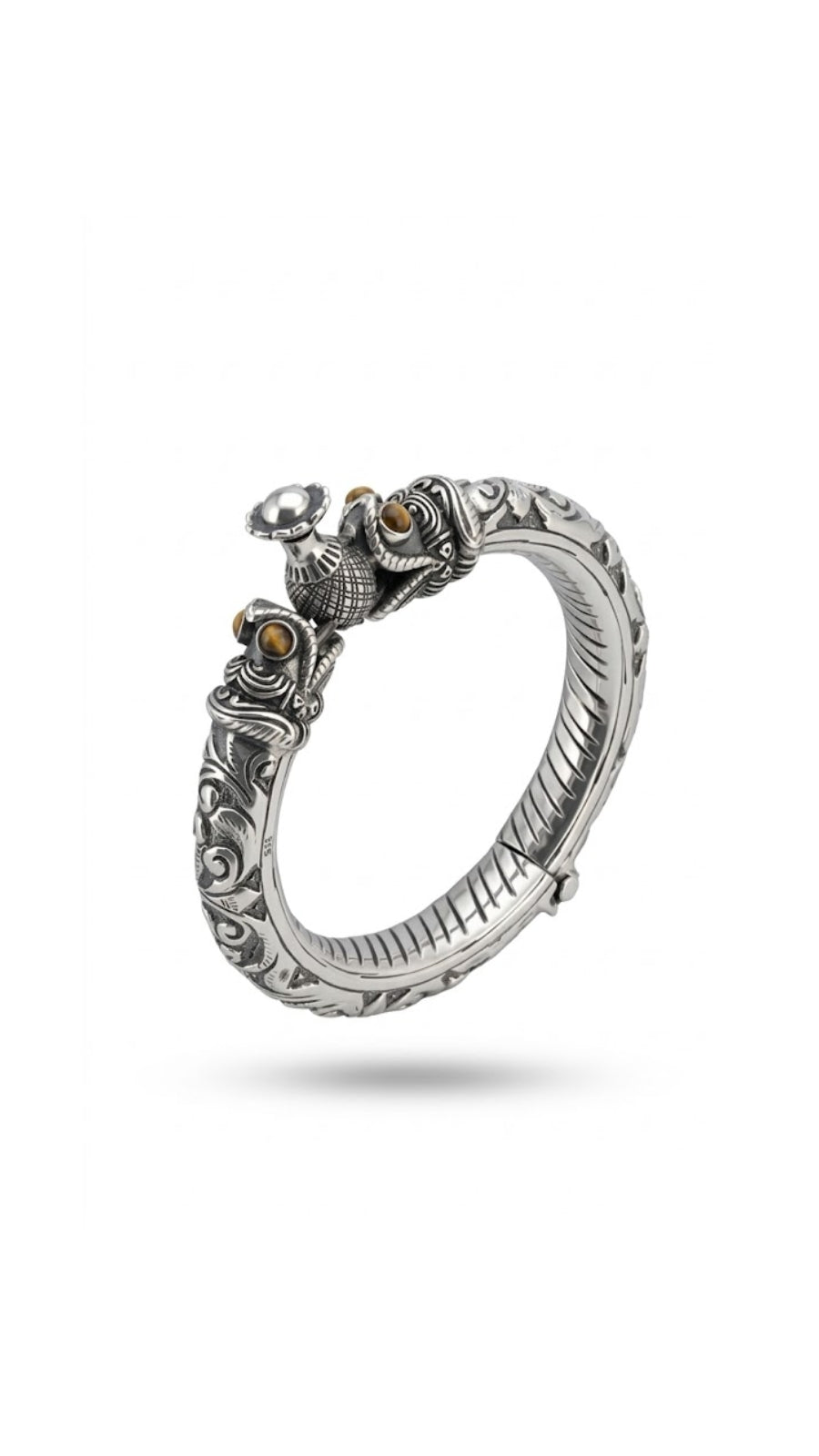 AJB Silver Arte: Engraved Serpent Motif 925 Sterling Silver Bangle