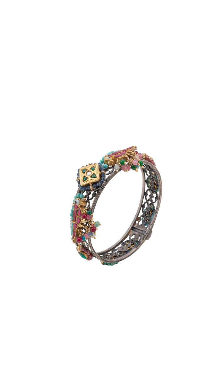 Bird Motif 14K Gold Plated Silver Bangle