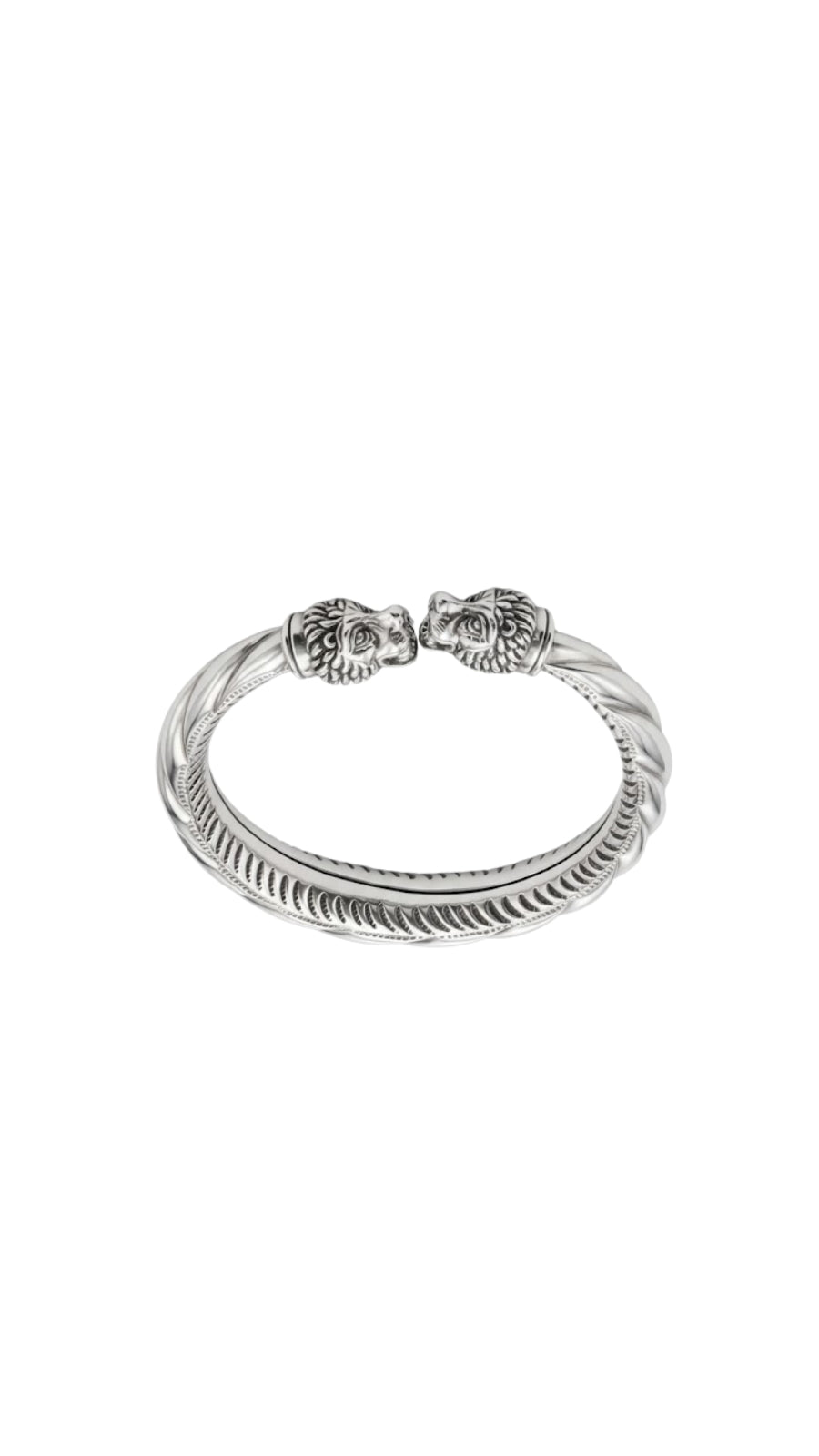 AJB Silver Arte: Majestic Lion Head 925 Sterling Silver Bangle