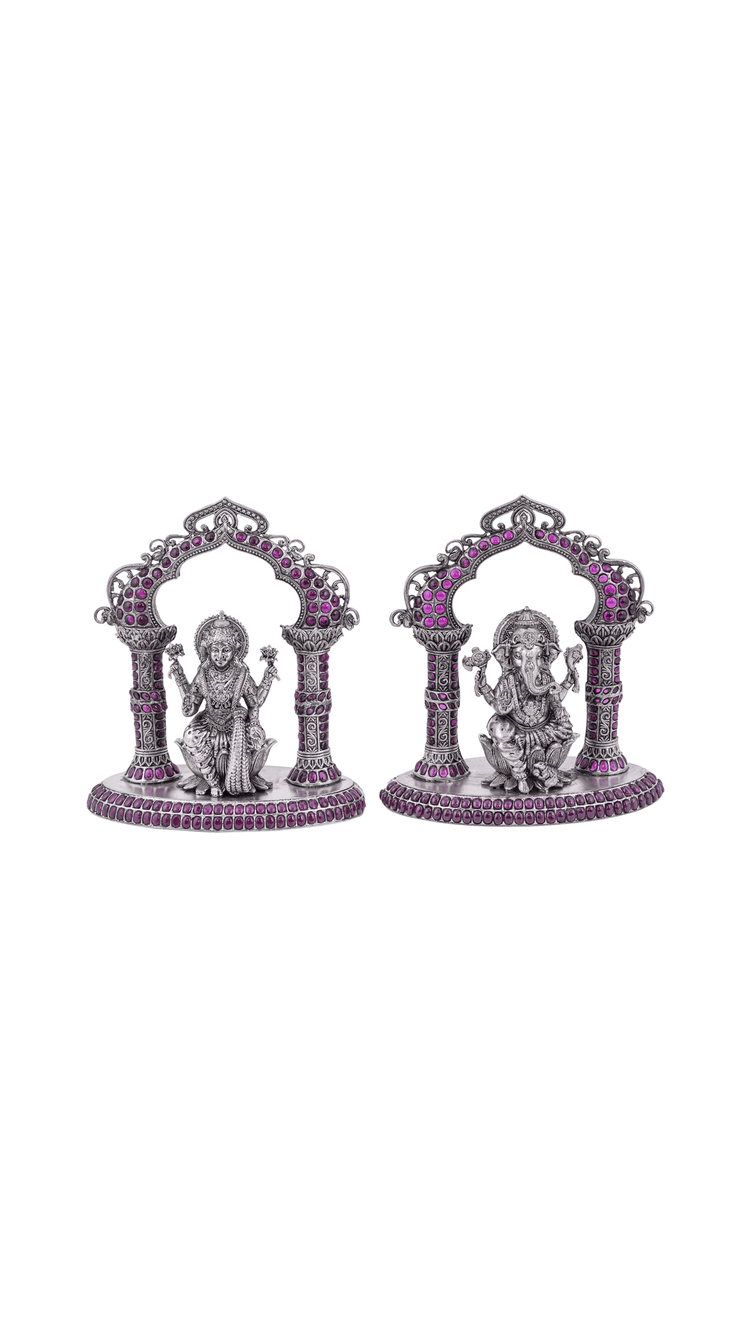 925 Silver Lakshmi Ganesha Set with Ruby Accents