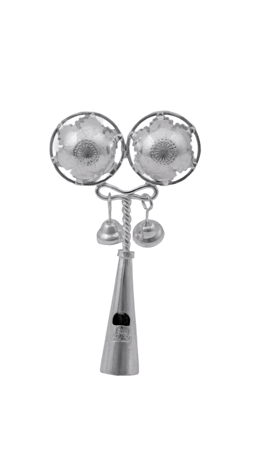 925 Silver Traditional Baby Rattle with Whistle